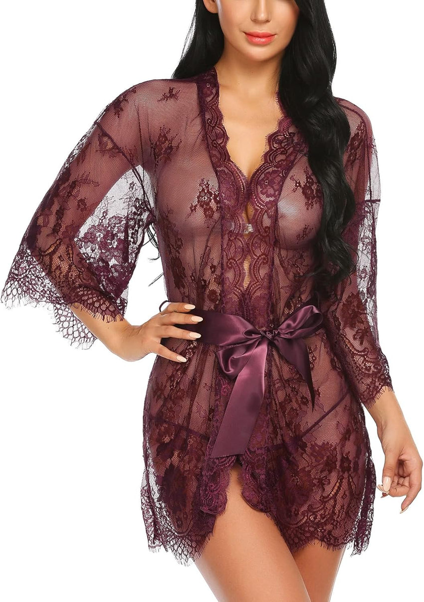 Avidlove Women's Lace Kimono Robe Babydoll Lingerie Mesh Nightgown S-5XL