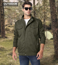 7DAY'S Men's Cotton Lightweight Multi Pockets Zip Front Stand Collar Military Jackets Windbreaker