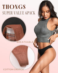 FINETOO Cotton Thongs for Women Soft Low Rise Sexy Thong Ladies Panties Womens Underwear 6 Pack S-XXXL