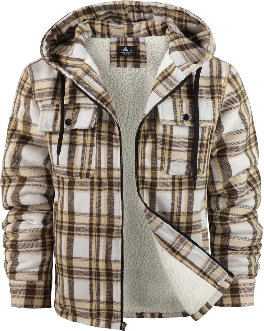 GEEK LIGHTING Men's Flannel Shirts Jacket Sherpa Lined Fleece Plaid Hoodie Long Sleeve Winter Warm Coat