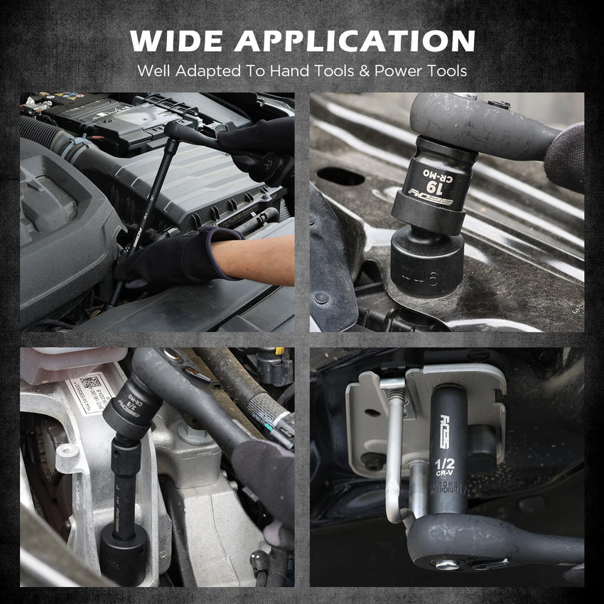 29-Piece 1/2" Drive Impact Socket Set, SAE (3/8 to 1 inch) and Metric (10-24mm) Sizes with Extension Bars Standard Deep Socket Set CR-V Material High Durability Impact Wrench