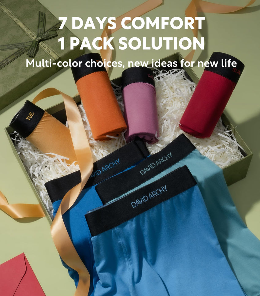 DAVID ARCHY Mens Underwear Rayon Made from Bamboo 7-Pack, Wicking-Moisture & Cool Boxer Briefs with Support Pouch