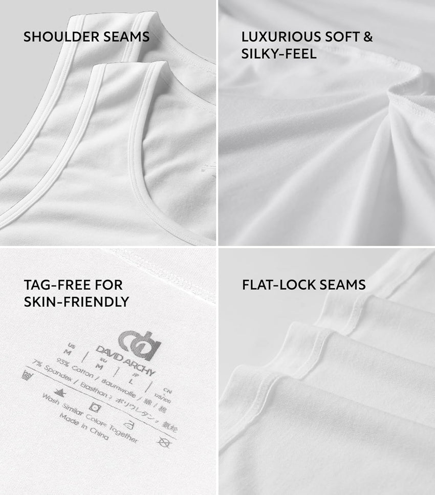 DAVID ARCHY Men's Undershirts Combed Cotton Tank Tops Soft Moisture-Wicking Shirt Breathable A-Shirt for Men 3 Pack