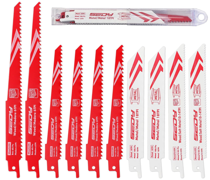 10-Piece Ultimate Reciprocating Saw Blade Set, Premium 6 & 8 Inch Wood & Metal Cutting Pruner Saw Blades with Storage Box