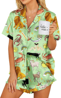 Ekouaer Womens Satin Pajamas Set Button Down 2 Piece Silk Pjs Shorts Set Ruffle Lingerie Notch Collar Sleepwear