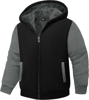 SWISSWELL Hooded Jacket for Boys Full Zip Ultra Soft Sherpa Fleece Hoodie Sweatshirt for Kids School Hooded Outerwear