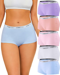 FINETOO Boyshort Underwear for Women Cotton Boxer Briefs Full Coverage Ladies BoyShorts Panties 5 Pack