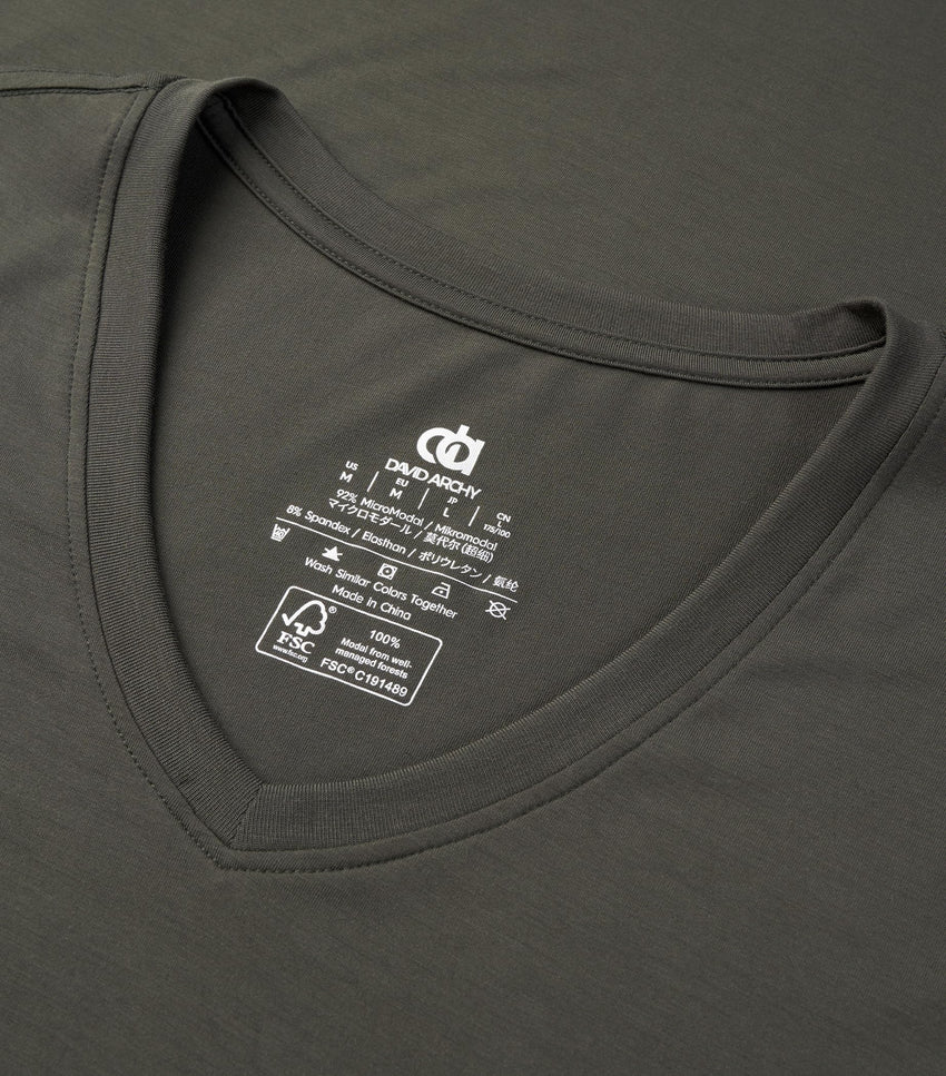 DAVID ARCHY Men's Undershirts Micro Modal Ultra Soft T-Shirts Stretch Moisture-Wicking Crewneck/V-Neck Tees for Men, 3-Pack