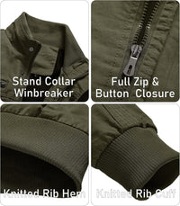 7DAY'S Men's Cotton Lightweight Multi Pockets Zip Front Stand Collar Military Jackets Windbreaker