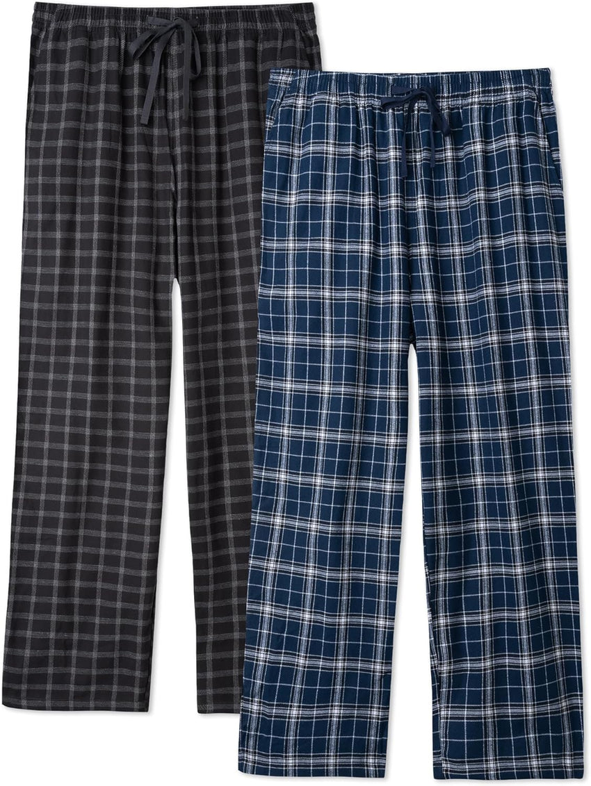 DAVID ARCHY Men's Flannel Pajama Pants, Soft & Cozy Cotton Pajama Pants, Lightweight Plaid Pants for Men with Pockets 2-Pack