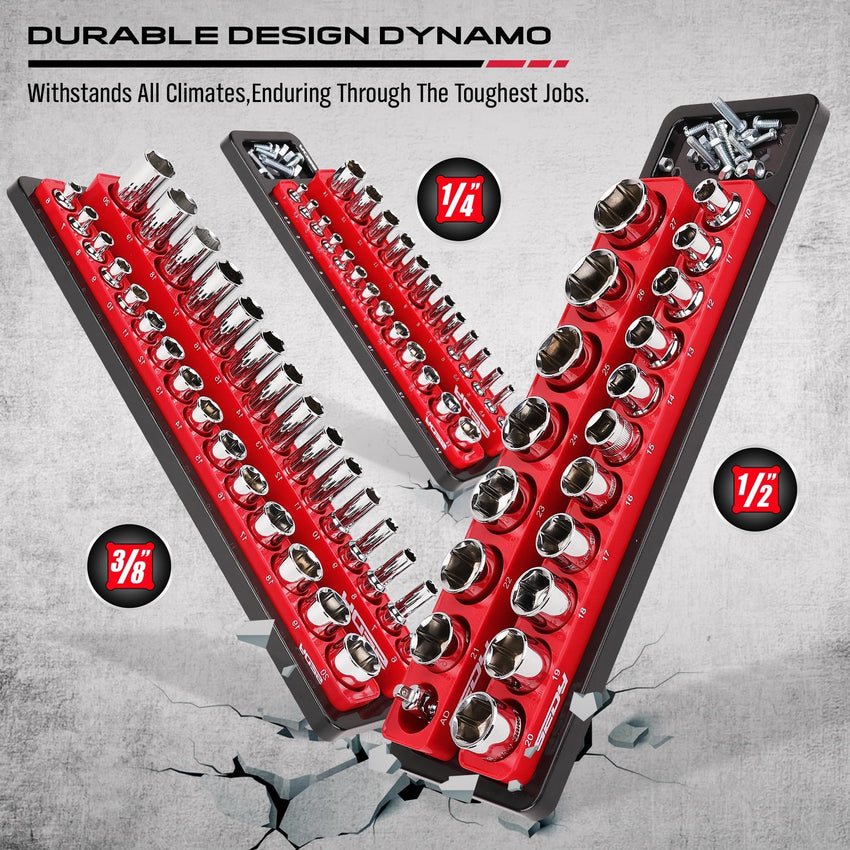 Magnetic Socket Holder Organizer Set: 6-Piece Detachable 1/2 3/8 1/4 Drive Sockets Storage Tray Magnetic Socket Organizer Tool Box Drawer Tool Box Organizers Storage Metric SAE (Sockets Not Included)