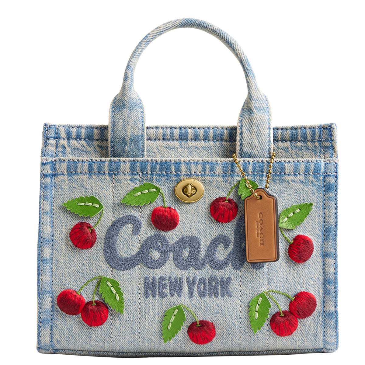 Coach Embroidered Cherry Denim Cargo Tote 20Embroidered Cherry Denim Cargo Tote 20
