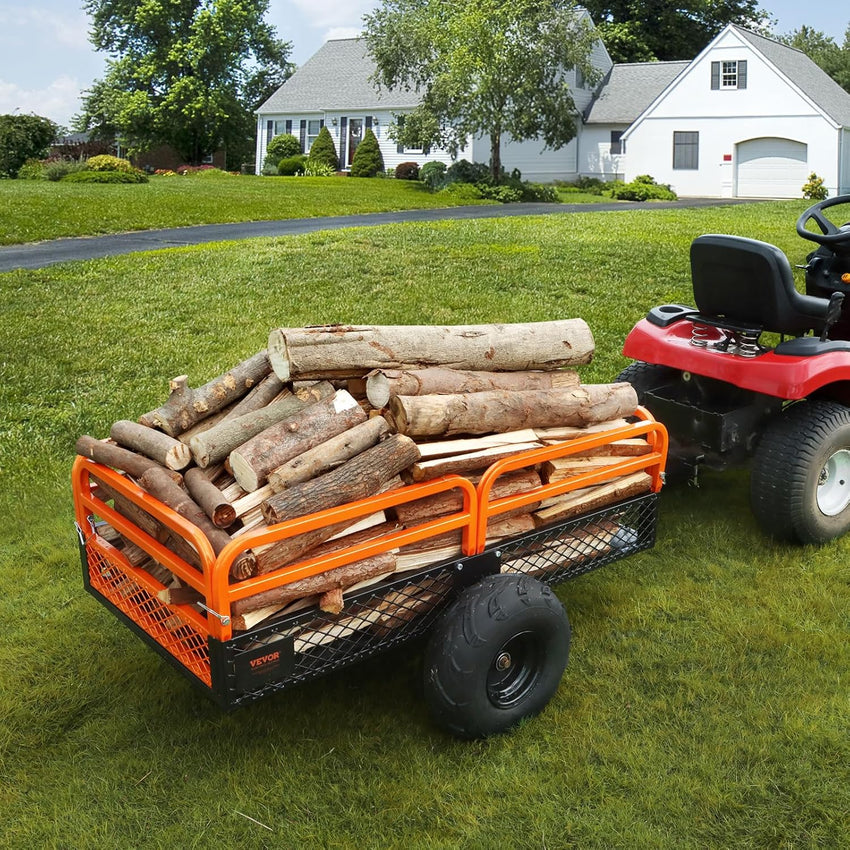 VEVOR ATV UTV Trailer Tow Behind Dump Cart, 1500lbs 15 Cubic Feet, Heavy Duty Yard Garden Trailer Pull Behind Dump Trailer for Lawn Mower Tractor