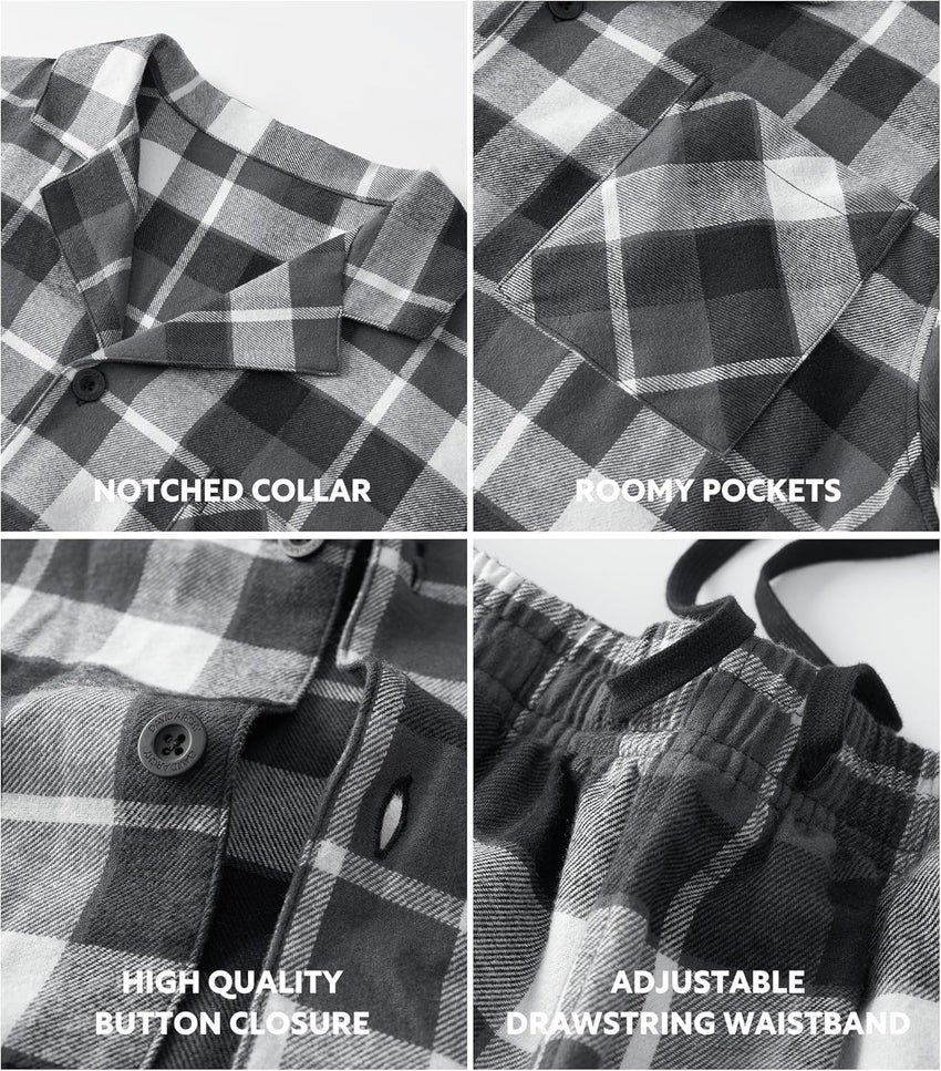 DAVID ARCHY Men's Pajamas Set Flannel Pjs Sets Ultra-Soft Cotton Pajamas for Men Classic Plaid Lounge Set with Roomy Pockets