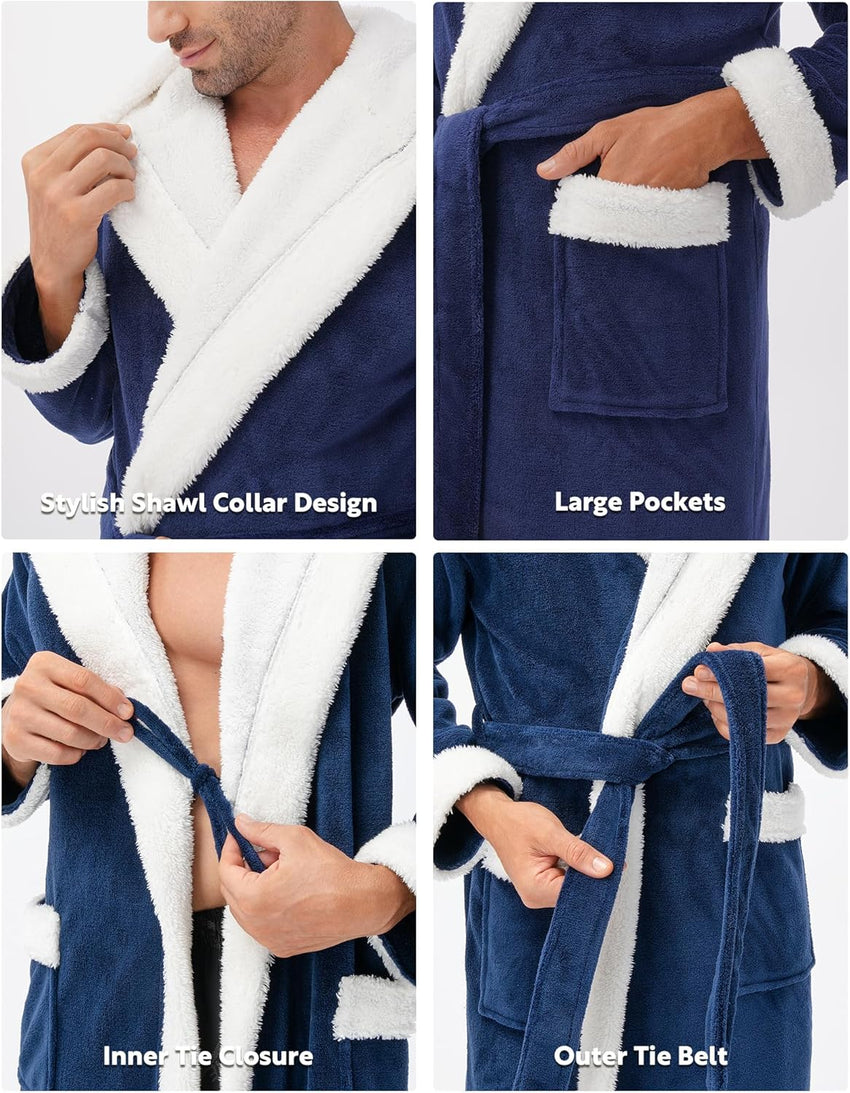 DAVID ARCHY Men's Soft Fleece Plush Robe Full Length Long Bathrobe