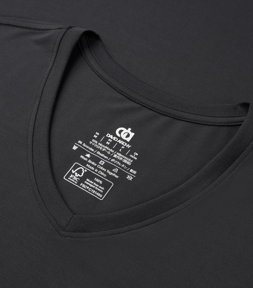DAVID ARCHY Men's Undershirts Micro Modal Ultra Soft T-Shirts Stretch Moisture-Wicking Crewneck/V-Neck Tees for Men, 3-Pack