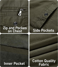 7DAY'S Men's Cotton Lightweight Multi Pockets Zip Front Stand Collar Military Jackets Windbreaker