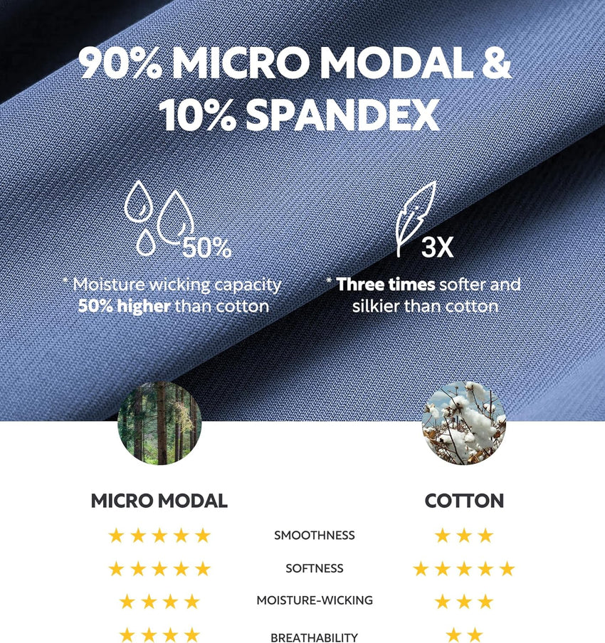 DAVID ARCHY Men's Underwear Ultra Soft Modal Support Pouch Trunks Moisture Wicking Boxer Briefs for Men Multipack