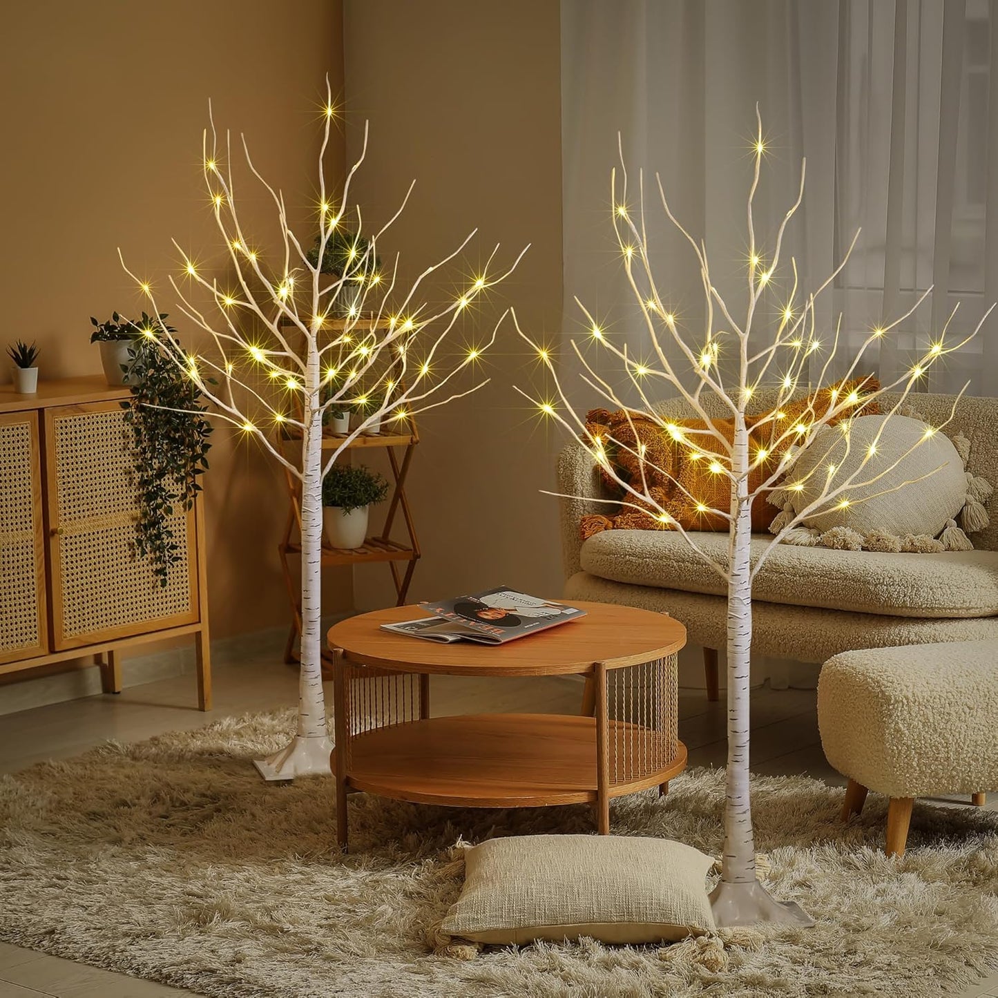 LIGHTSHARE LED Birch Tree Light Set - 4ft, 6ft, 8ft Trees with Warm White Lights - Indoor Outdoor Christmas Wedding Party Decorations (3-Pack)