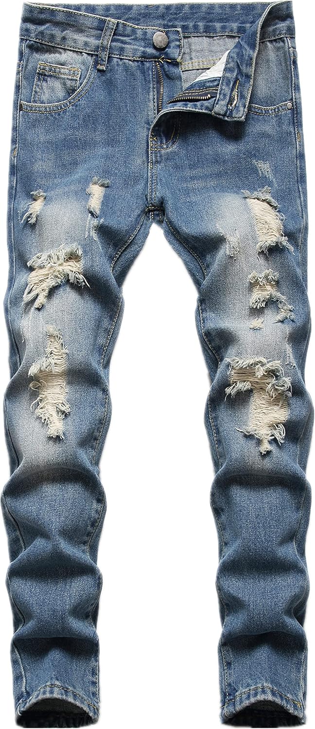 FREDD MARSHALL Boy's Skinny Fit Ripped Destroyed Distressed Fashion Kids Denim Jeans Pants