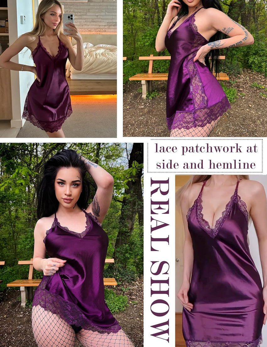 Avidlove Women Lingerie Satin Lace Chemise Nightgown Sexy Full Slips Sleepwear S-4XL
