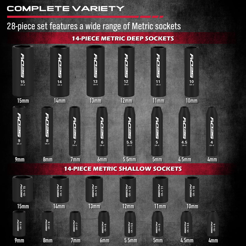 Hex Bit Impact Socket Set: 36-Piece with 4 Adapters, 1/4" 3/8" 1/2" Drive Master Allen Impact Socket Set, SAE and Metric, H5-H19 & 3/4"-5/64", Heavy Duty Storage Case, Automotive Mechanic