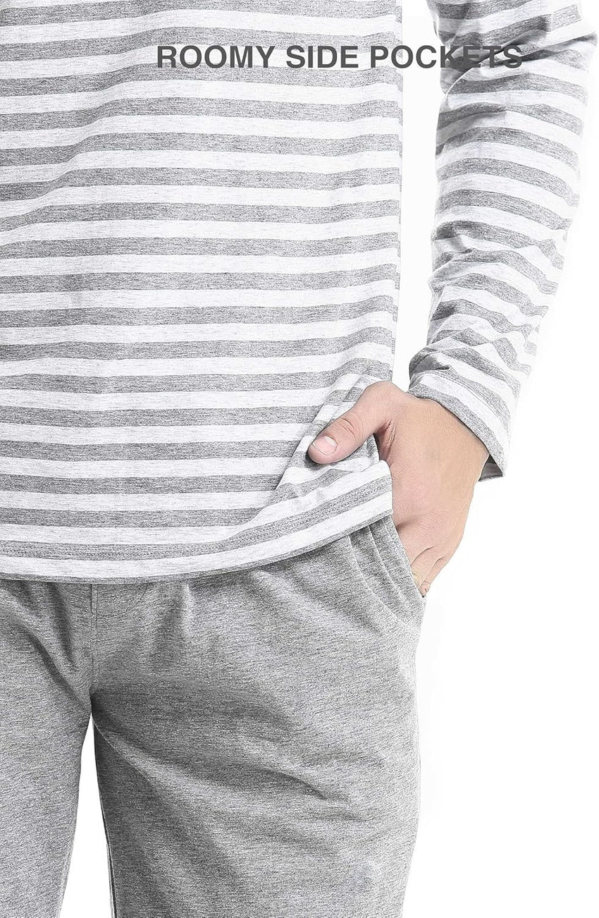 DAVID ARCHY Men's Pajamas Set Soft Cotton Long Sleeve Sleepwear Comfy Loungewear Pjs with Pockets