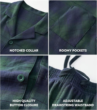 DAVID ARCHY Men's Pajamas Set Flannel Pjs Sets Ultra-Soft Cotton Pajamas for Men Classic Plaid Lounge Set with Roomy Pockets