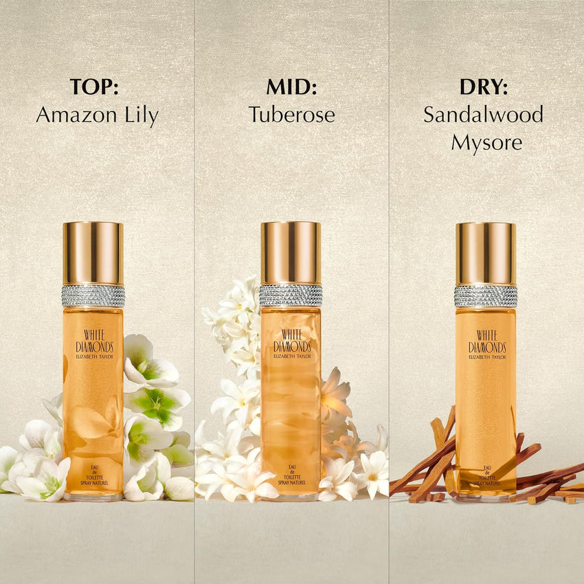 Elizabeth Taylor White Diamonds Women's Perfume, Long-Lasting Floral Fragrance for Her, Eau de Toilette EDT Spray, 3.3 fl oz