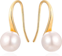 925 Sterling Silver Hoop Handpicked AAA+ Quality 7.5 - 8mm White Freshwater Cultured Pearl Dangle Drop Earrings Jewelry for Women Girls - 7DAY'S