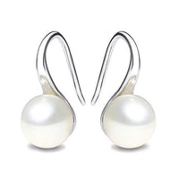 925 Sterling Silver Hoop Handpicked AAA+ Quality 7.5 - 8mm White Freshwater Cultured Pearl Dangle Drop Earrings Jewelry for Women Girls - 7DAY'S