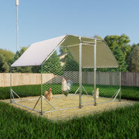9.94 ft. x 6.46 ft. x 6.36 ft. Metal Large Chicken Coop Walk - in Poultry Cage Run Flat Shaped with Waterproof Cover - 7DAY'S