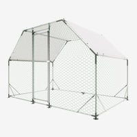 9.94 ft. x 6.46 ft. x 6.36 ft. Metal Large Chicken Coop Walk - in Poultry Cage Run Flat Shaped with Waterproof Cover - 7DAY'S