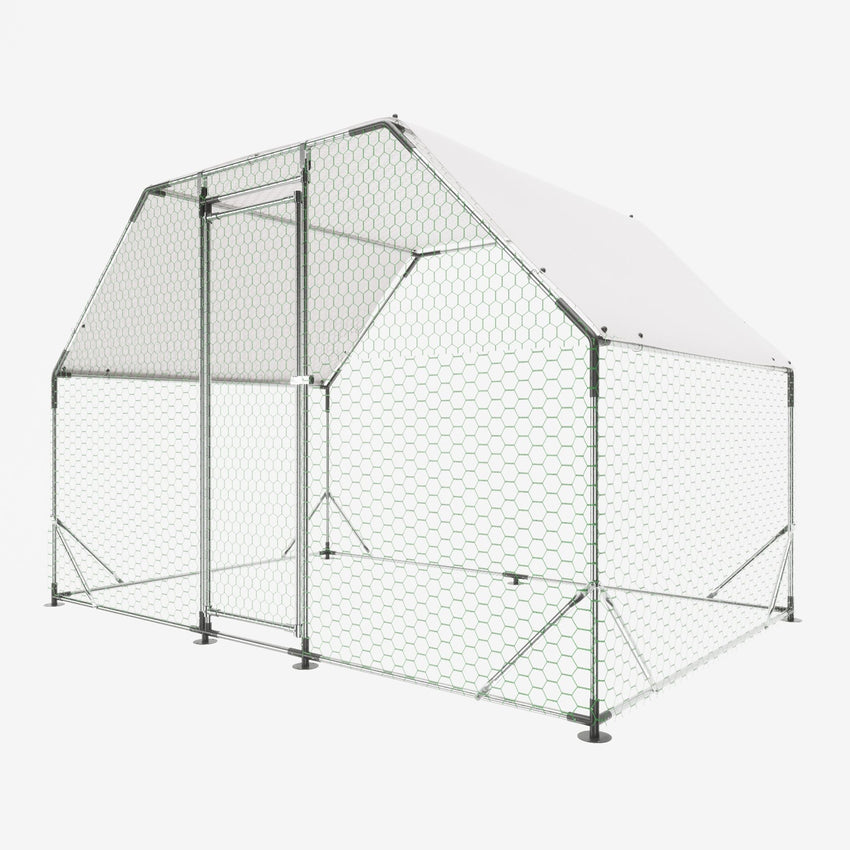 9.94 ft. x 6.46 ft. x 6.36 ft. Metal Large Chicken Coop Walk - in Poultry Cage Run Flat Shaped with Waterproof Cover - 7DAY'S
