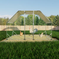 9.94 ft. x 6.46 ft. x 6.36 ft. Metal Large Chicken Coop Walk - in Poultry Cage Run Flat Shaped with Waterproof Cover - 7DAY'S