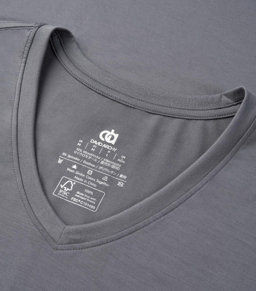 DAVID ARCHY Men's Undershirts Micro Modal Ultra Soft T-Shirts Stretch Moisture-Wicking Crewneck/V-Neck Tees for Men, 3-Pack
