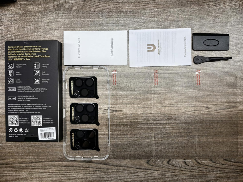 UNBREAKcable iPhone 16 Pro Max Screen Protector 3-Pack, 3 Tempered Glass + 3 Camera Lens Protectors, 9H Hardness, HD Clarity, Anti-Fingerprint, Case Friendly, 6.9 Inch