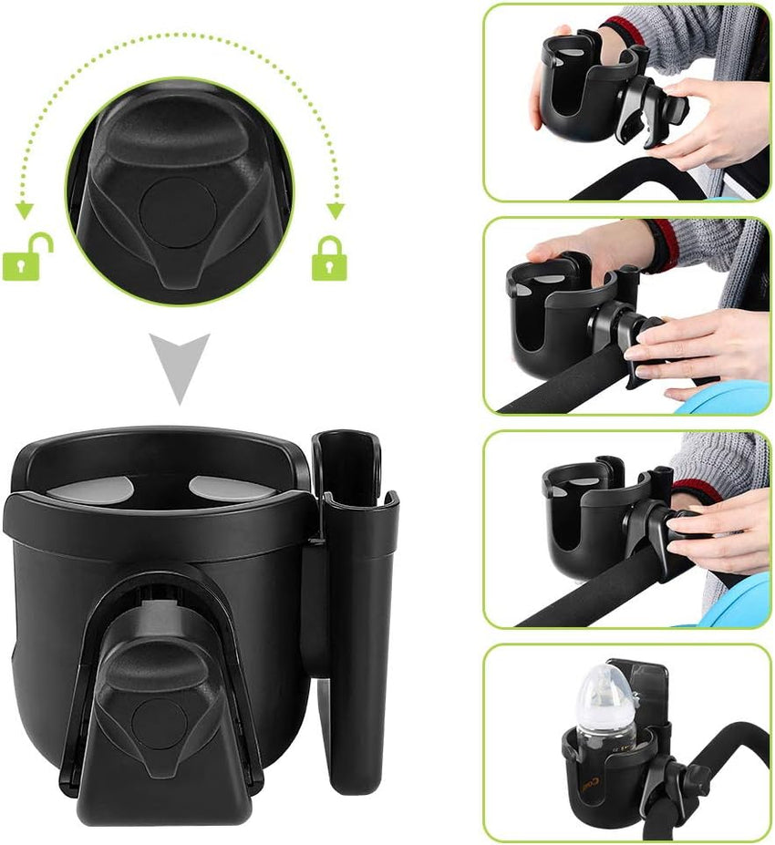 Accmor Stroller Cup Holder with Phone Holder, Bike Cup Holder, Universal Cup Holder for Uppababy Nuna Doona Strollers, 2 - in - 1 Cup Phone Holder for Stroller, Bike, Wheelchair, Walker, Scooter - 7DAY'S