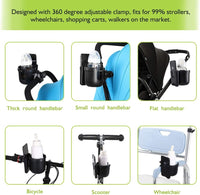 Accmor Stroller Cup Holder with Phone Holder, Bike Cup Holder, Universal Cup Holder for Uppababy Nuna Doona Strollers, 2 - in - 1 Cup Phone Holder for Stroller, Bike, Wheelchair, Walker, Scooter - 7DAY'S