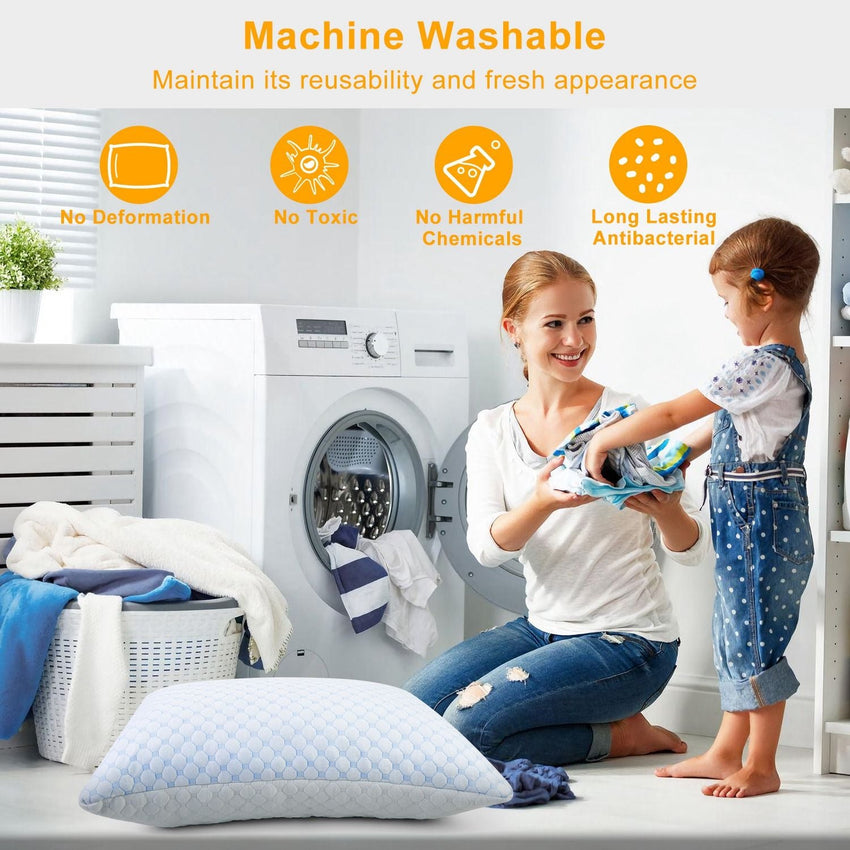 Adjustable, Washable, Breathable Cooling Memory Foam Pillow Ventilated Soft Bed Pillow w/ Cooling Gel Infused Memory Foam Heat Moisture Reducing Cooling Fiber Breathable Machine Washable, - 7DAY'S