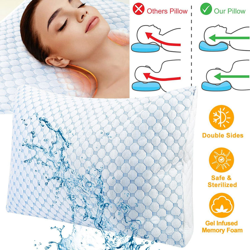 Adjustable, Washable, Breathable Cooling Memory Foam Pillow Ventilated Soft Bed Pillow w/ Cooling Gel Infused Memory Foam Heat Moisture Reducing Cooling Fiber Breathable Machine Washable, - 7DAY'S