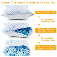 Adjustable, Washable, Breathable Cooling Memory Foam Pillow Ventilated Soft Bed Pillow w/ Cooling Gel Infused Memory Foam Heat Moisture Reducing Cooling Fiber Breathable Machine Washable, - 7DAY'S
