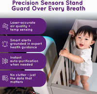 Air Purifier for Baby | Proprietary Safe - Sleep Design | Medical - Grade HEPA Filtration | Laser - Accurate Air Quality & Temp Sensors | Smart Parent - Approved Features - 7DAY'S