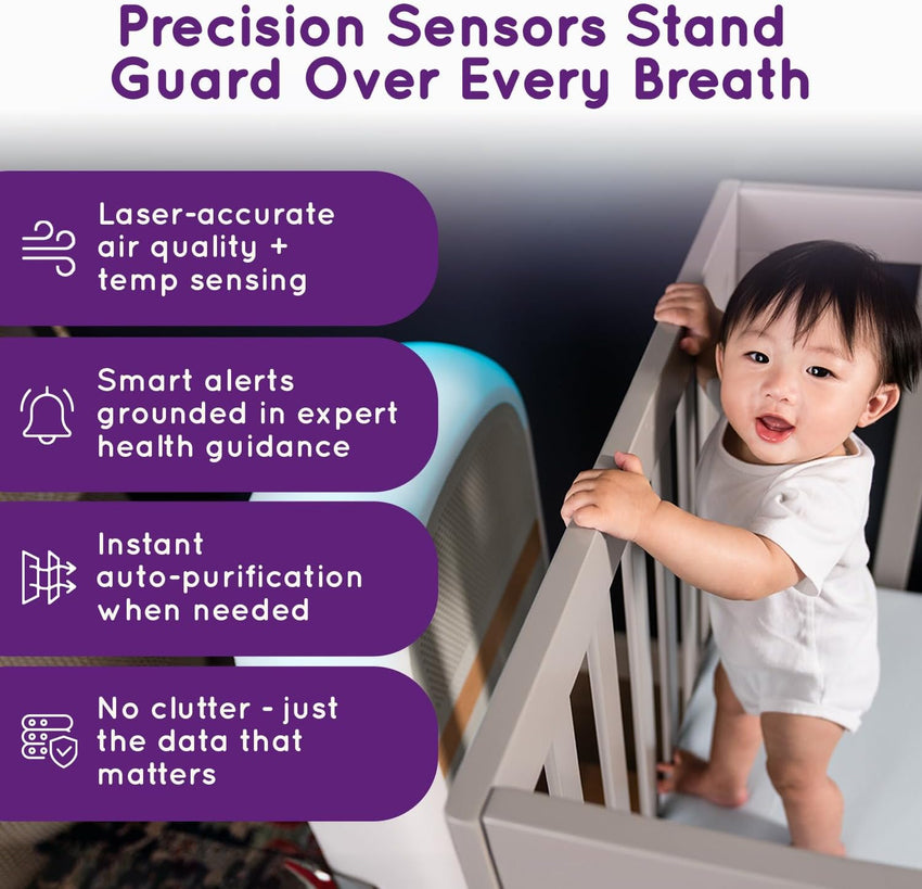 Air Purifier for Baby | Proprietary Safe - Sleep Design | Medical - Grade HEPA Filtration | Laser - Accurate Air Quality & Temp Sensors | Smart Parent - Approved Features - 7DAY'S
