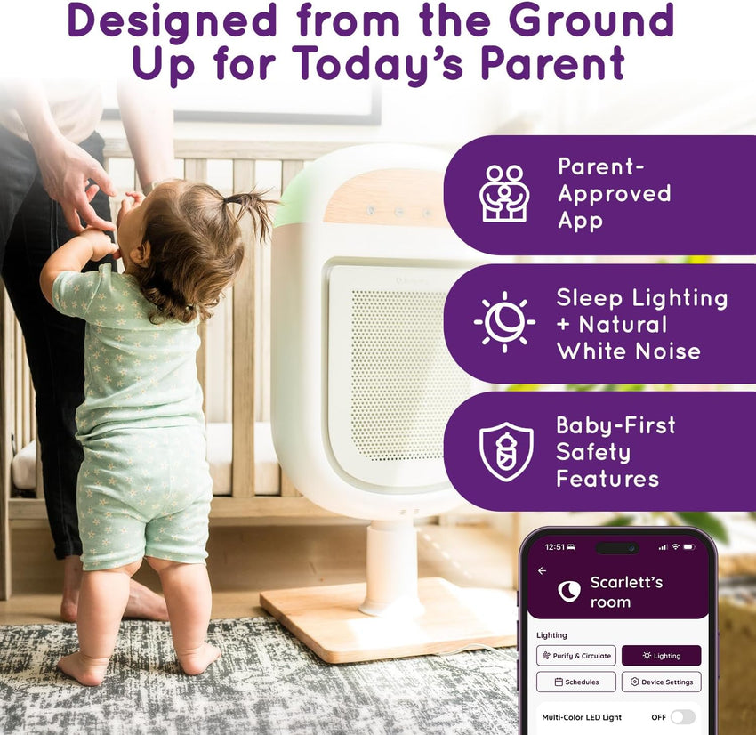 Air Purifier for Baby | Proprietary Safe - Sleep Design | Medical - Grade HEPA Filtration | Laser - Accurate Air Quality & Temp Sensors | Smart Parent - Approved Features - 7DAY'S