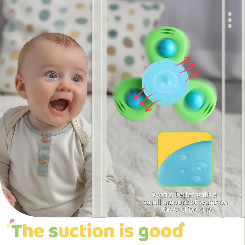 ALASOU 3PCS Suction Cup Spinner Toys for 1 Year Old Boy Girl|Spinning Top Baby Toys 12 18 Months|1 2 Year Old Boy Birthday Gift|Baby Bath Toy for Kids Ages 1 - 3|Sensory Toy for Toddlers 1 - 3 - 7DAY'S