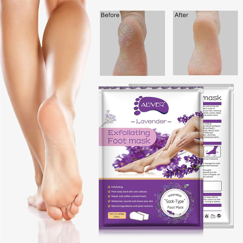ALIVER Foot Peel Mask 3 Pack, Exfoliator Peel Off Calluses Dead Skin Callus Remover, Baby Soft Smooth Touch Feet - Men Women (Lavender) - 7DAY'S
