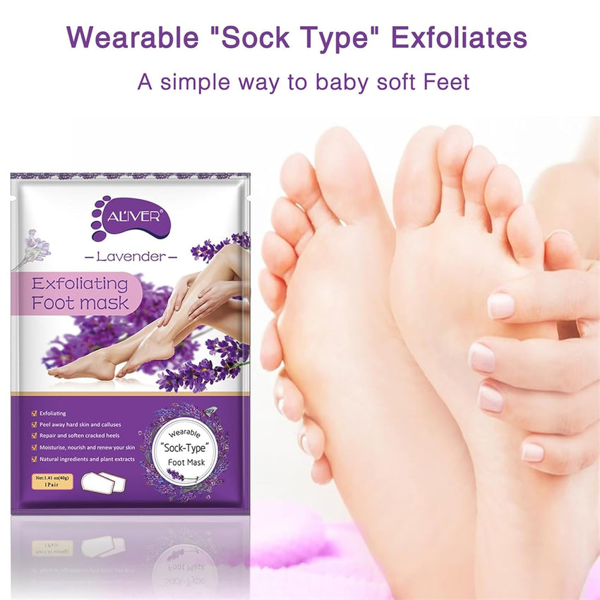 ALIVER Foot Peel Mask 3 Pack, Exfoliator Peel Off Calluses Dead Skin Callus Remover, Baby Soft Smooth Touch Feet - Men Women (Lavender) - 7DAY'S