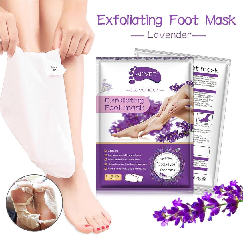 ALIVER Foot Peel Mask 3 Pack, Exfoliator Peel Off Calluses Dead Skin Callus Remover, Baby Soft Smooth Touch Feet - Men Women (Lavender) - 7DAY'S