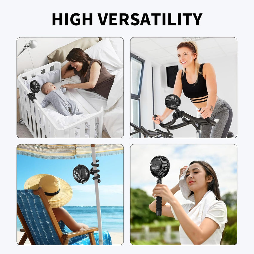 AMACOOL Battery Operated Stroller Fan Flexible Tripod Clip On Fan with 3 Speeds and Rotatable Handheld Personal Fans for Car Seat Crib Bike Treadmill (Black) - 7DAY'S
